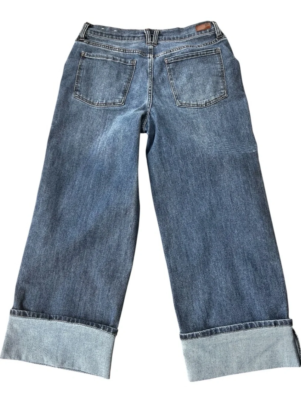 Blue Revival Wide Leg Cropped Jeans Cuffed Hem Size 30